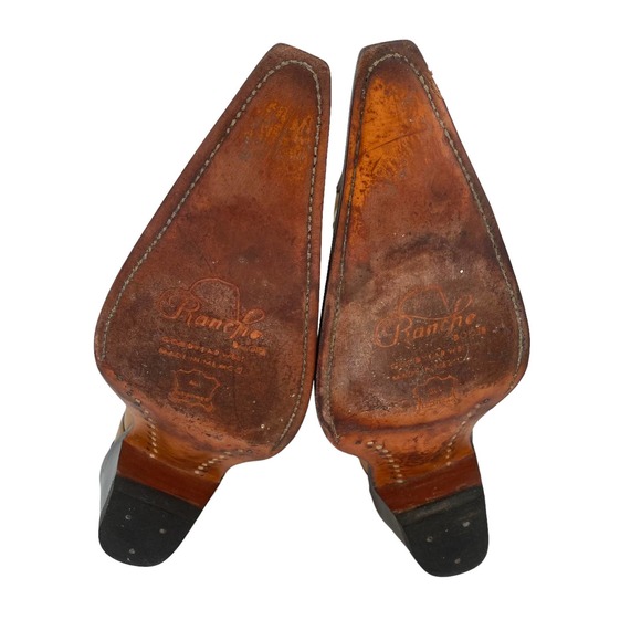 Rancho Brown Western Cowboy Boots Studded Womens 8.5 25.5 Men's Red 7 25.5 - Picture 6 of 6